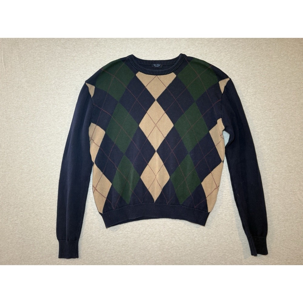 John Galt Men's Blue And Brown Checker Sweater Size Small